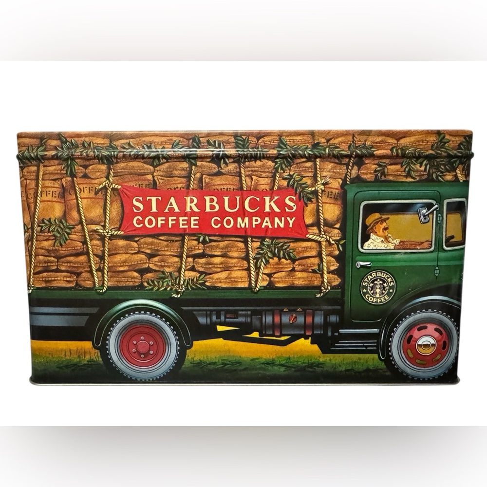 Starbucks Coffee Tin Vintage Truck Metal Box Green Red Collectible Storage Box